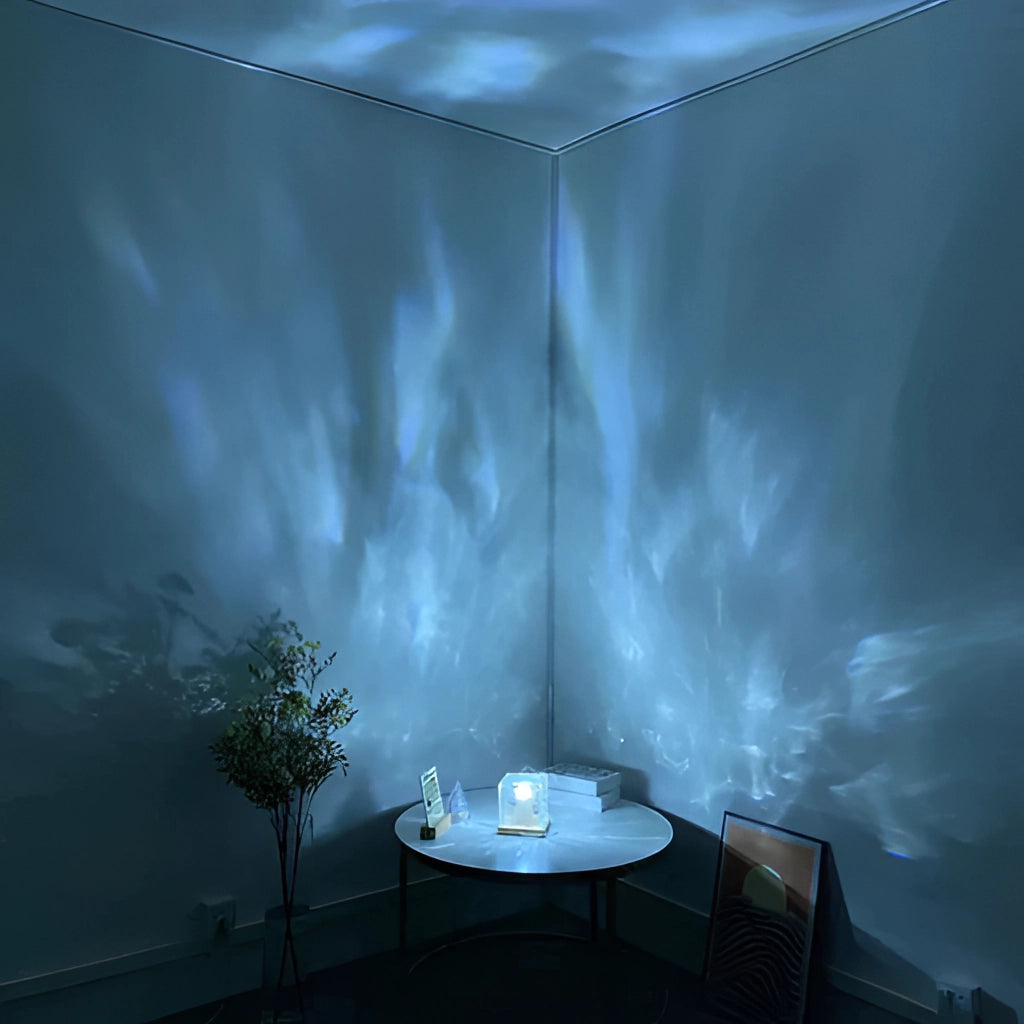 A decorative table nightstand nightlight with a cube-shaped design, providing a cozy atmosphere with a soft glow in a dimly lit room.