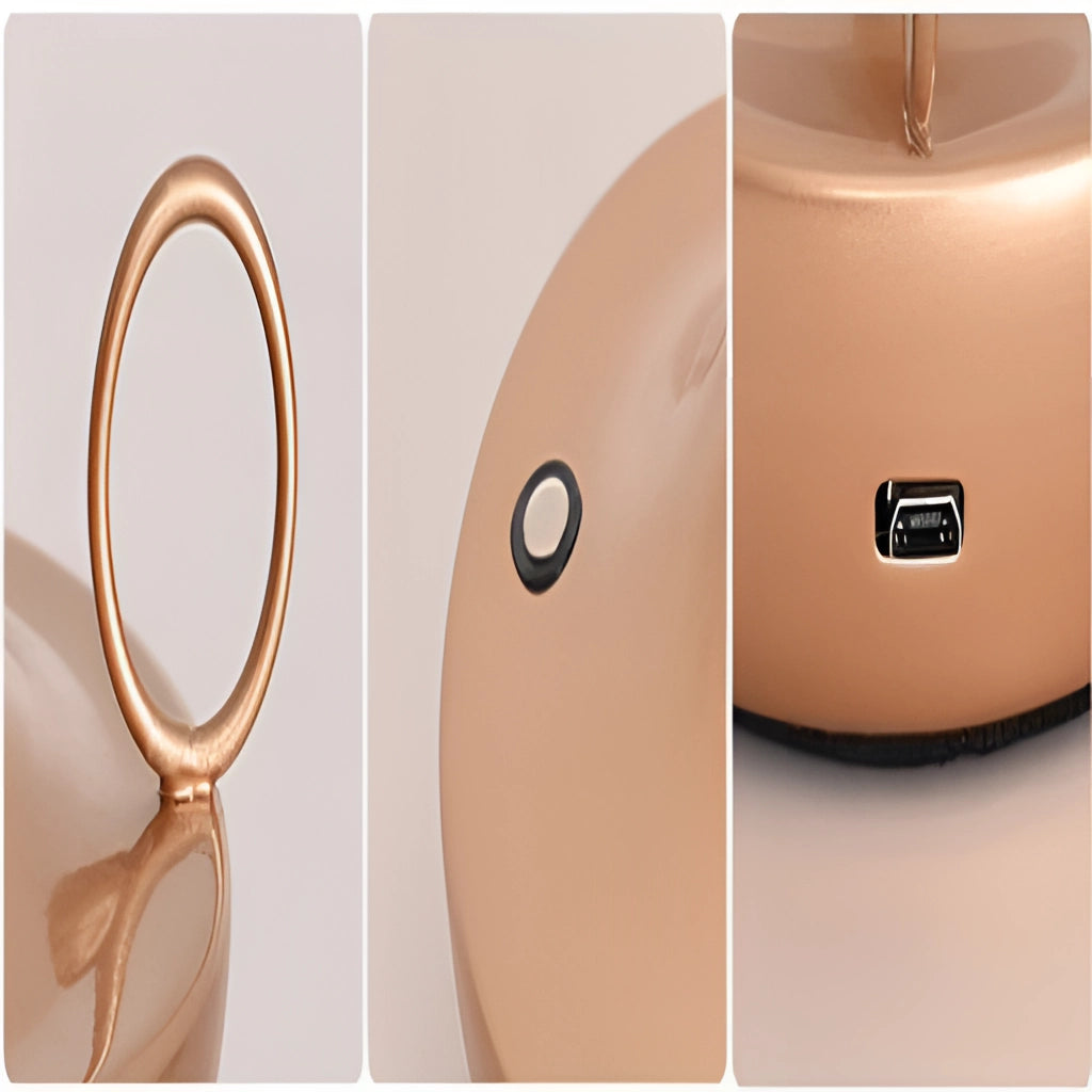 Iron lamp with unique candle design, featuring 3-level dimming option, displayed on a beige wooden surface.
