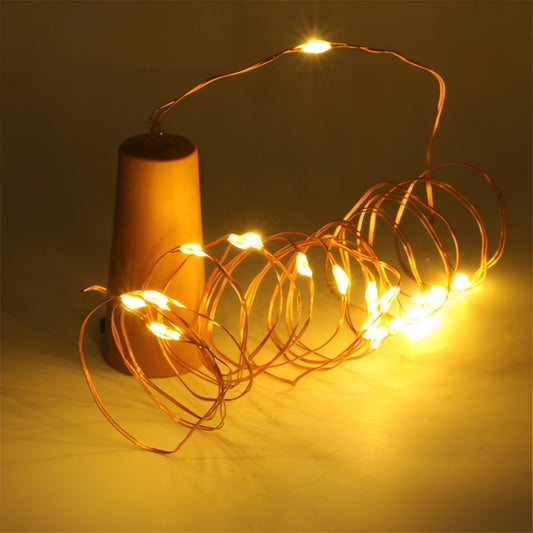 LED bottle light string illuminating a wine bottle in warm white, cool white, and multi-color lighting, creating a decorative and festive ambiance.