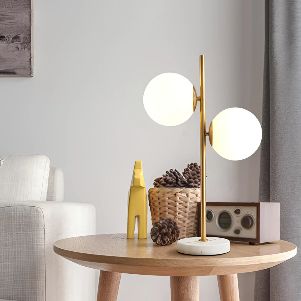 LED desk lamp with smart touch control on a wooden table in a modern interior setting.