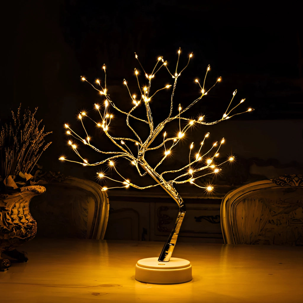 LED Fairy Tree Light with 108 Mini LEDs in a flowerpot, featuring intricate twig and branch design with glowing mini lights.