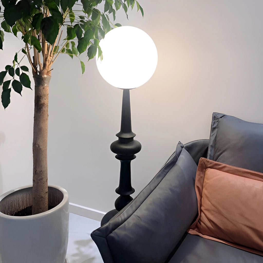 LED floor lamp with two usage modes next to a wooden flowerpot and houseplant in a cozy interior setting.