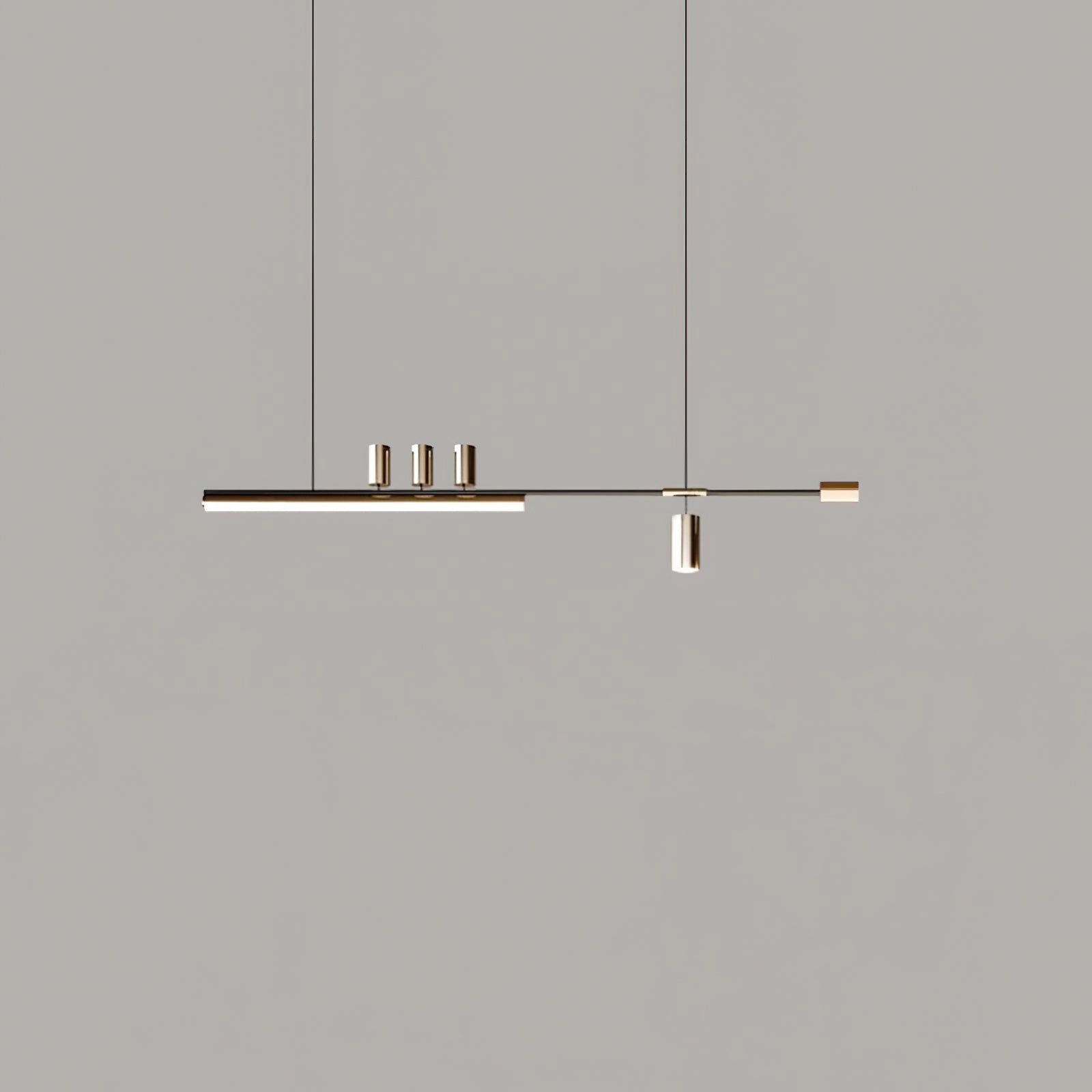 Nordic-inspired LED pendant light with sleek design, adjustable wire, and gold & black finish, providing cool light.