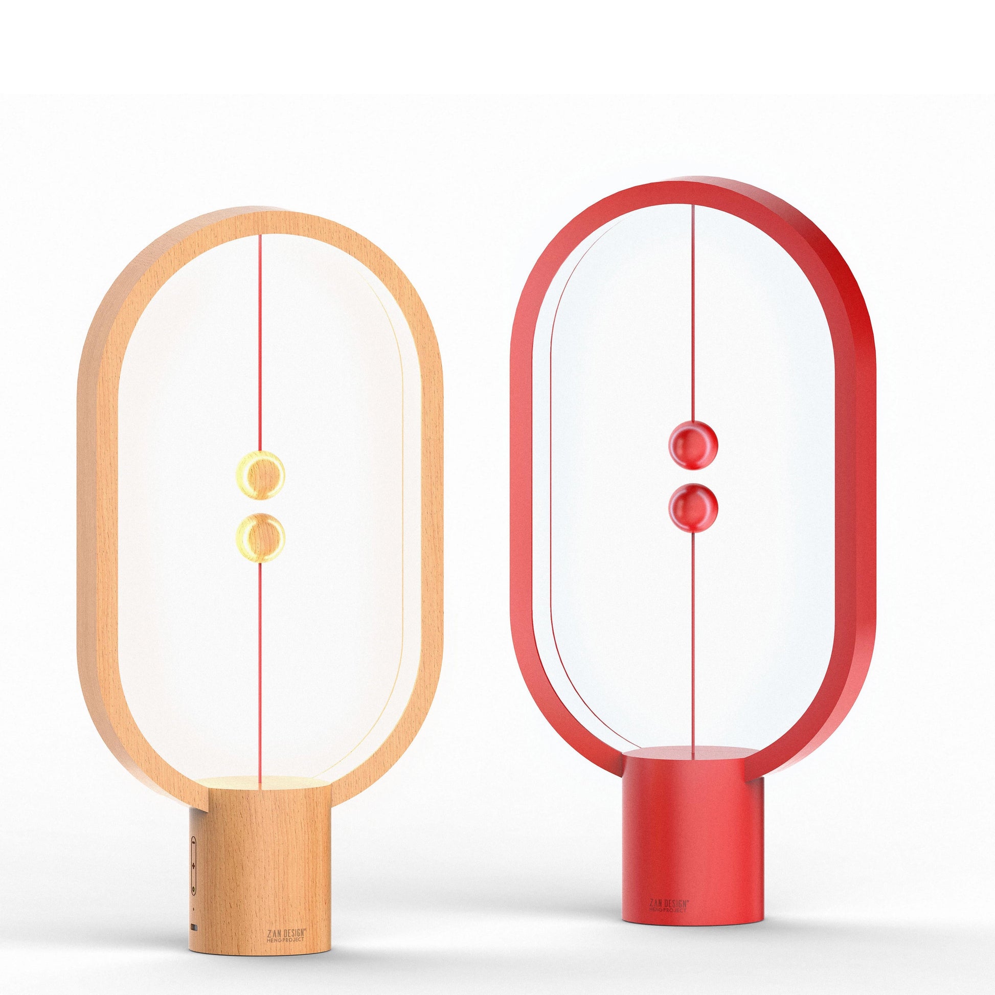 A sleek Magnetic Balance Table Lamp with LED lighting featuring a wooden rectangular base, a modern circular LED light, and an artistic design.