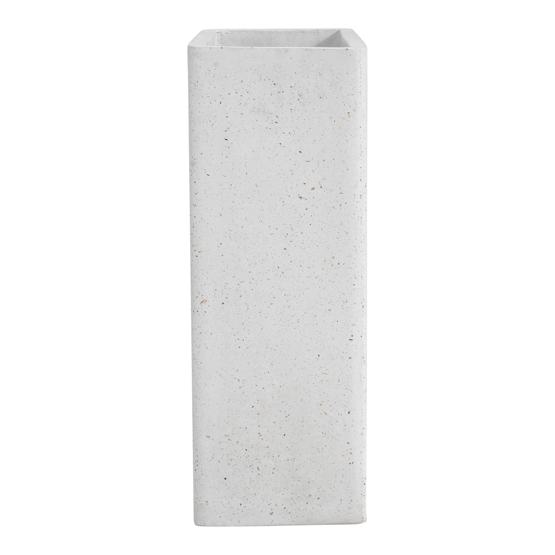 Ivory-colored modular terrazzo garden planter in a rectangular shape.