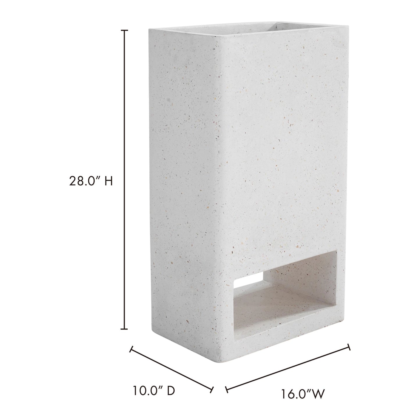 Ivory rectangular terrazzo garden planter with a modular design, placed outdoors.