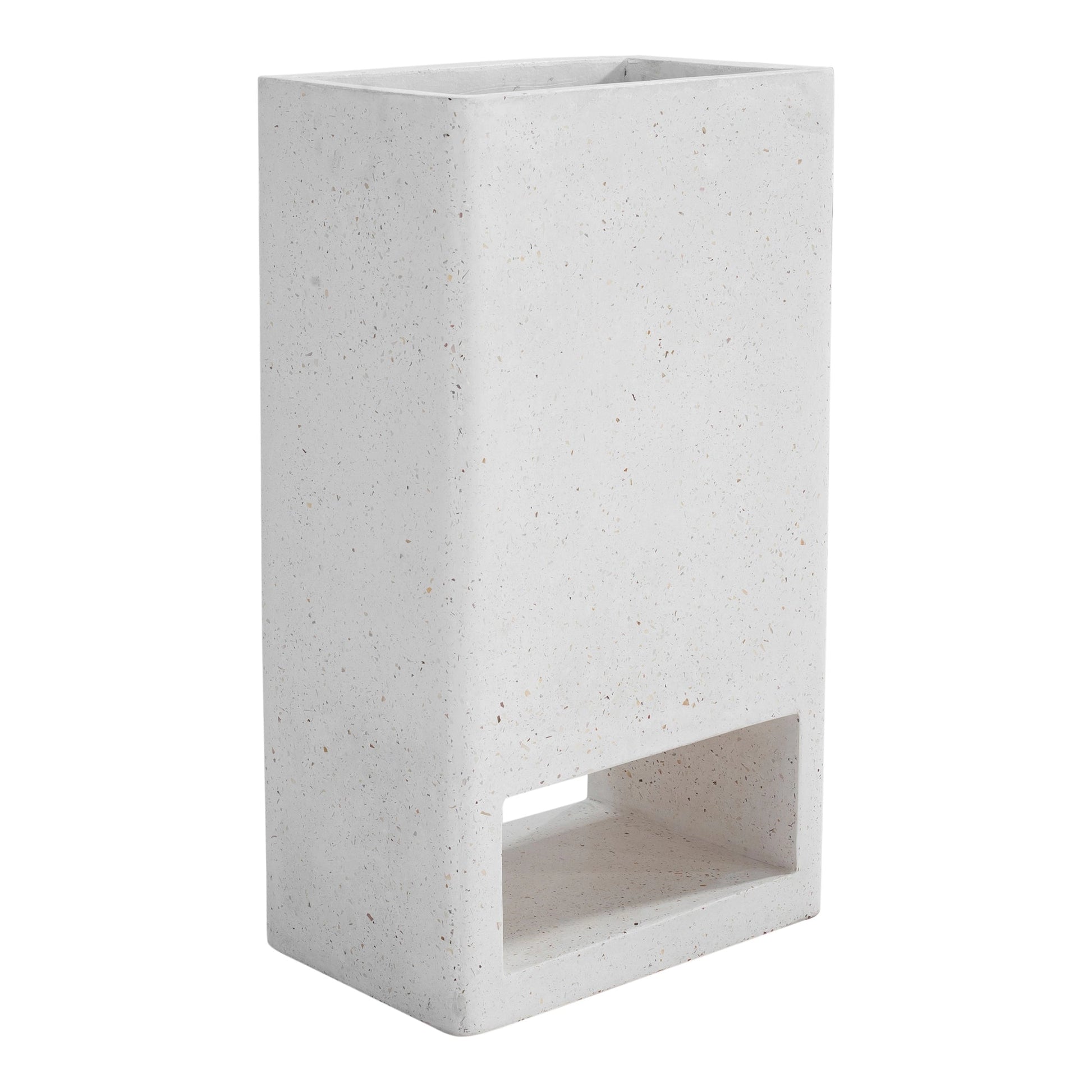 Ivory rectangular terrazzo garden planter with a modular design, suitable for home decor and outdoor use.