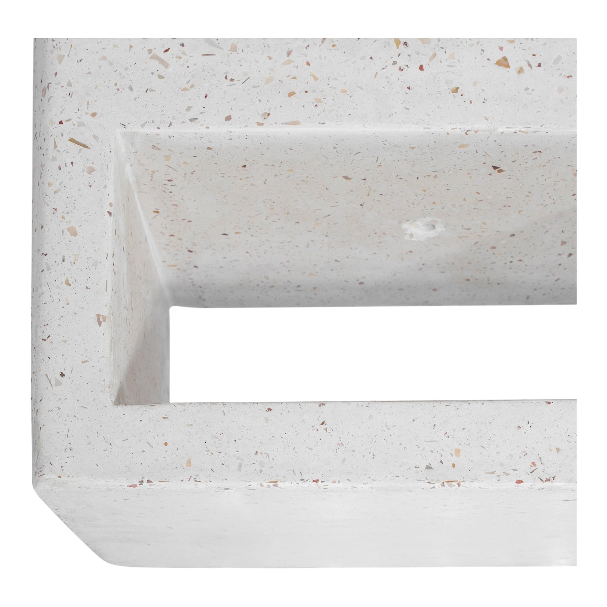 Rectangle-shaped Modular Ivory Terrazzo Garden Planter placed on a concrete surface.