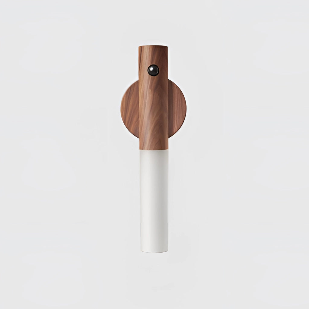 Motion Sensor LED Rechargeable Night Light with Wooden Design in Walnut Wood finish, rectangular shape, showing wood grain texture.