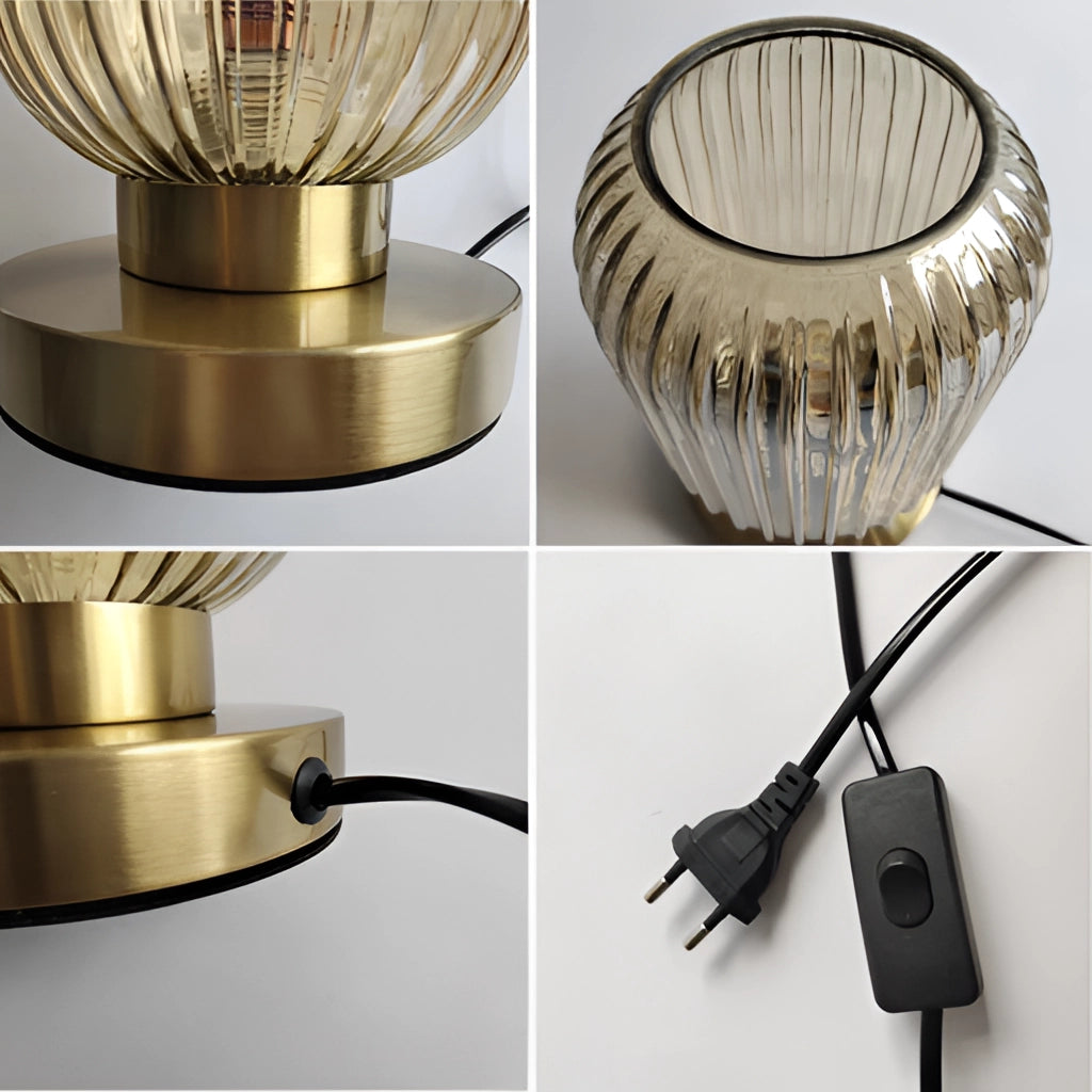 Nordic Amber Table Lamp with Stained Glass Shade illuminating a room.