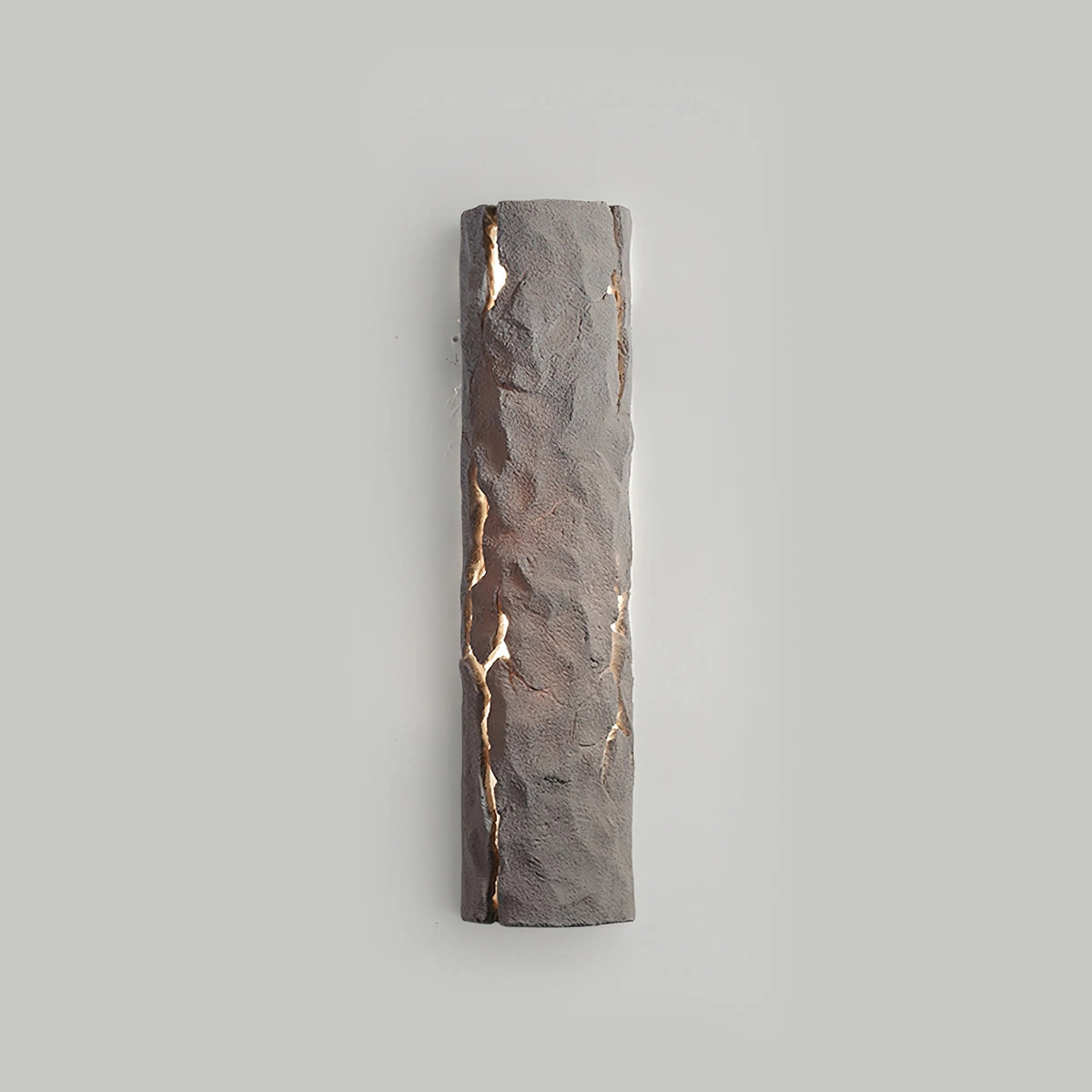 Outdoor wall light with IP65 waterproof rating, featuring a premium resin faux rock finish in grey, measuring 3.9 inches in length and 15.6 inches in height, ideal for outdoor use with cool light.