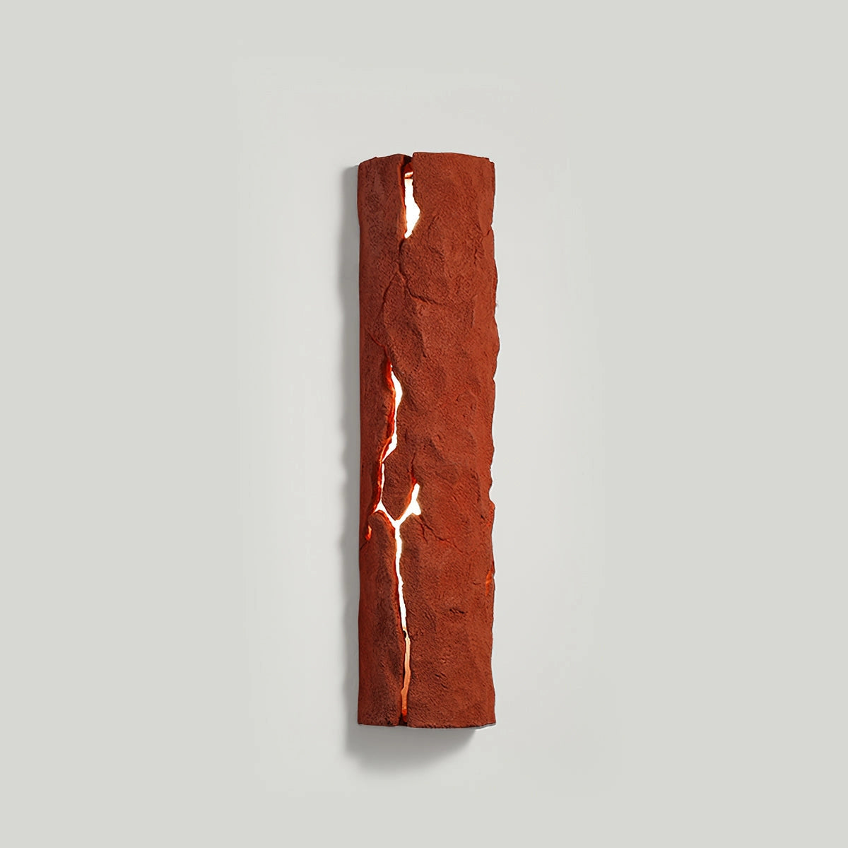 Outdoor wall light with IP65 waterproof rating, premium resin faux rock finish, rectangular shape, red color, and cool light effect.