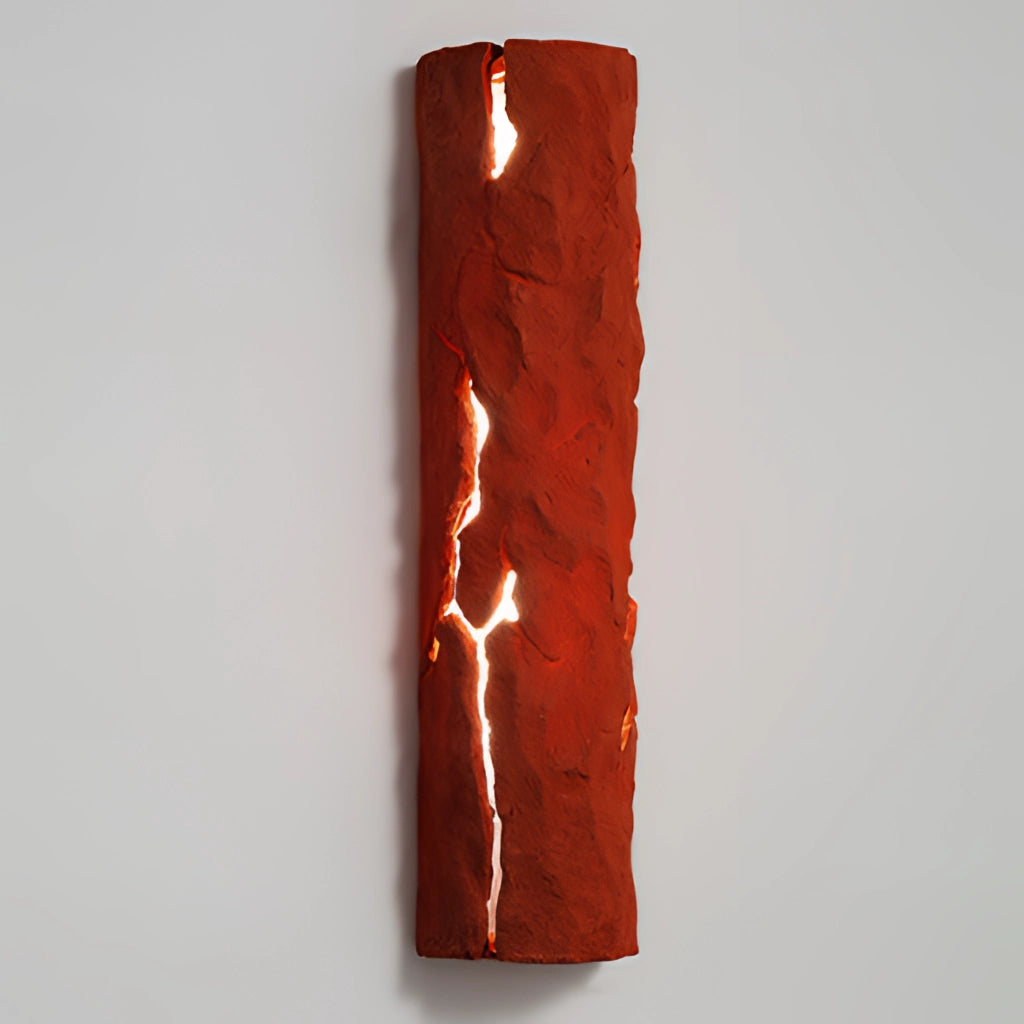 Outdoor wall light with IP65 waterproof rating, premium resin faux rock finish, amber rectangular glass shade.