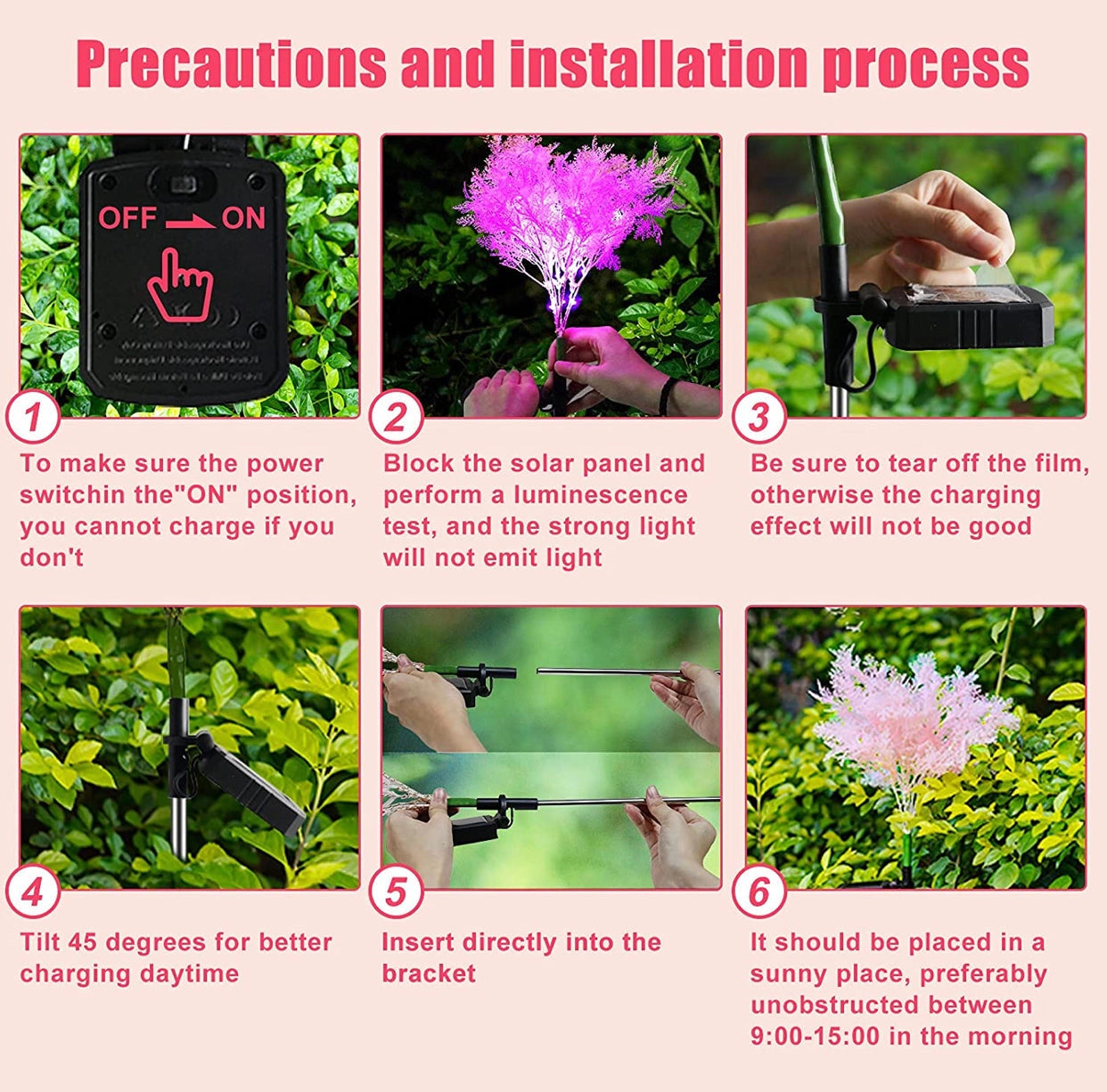 Pink Solar Flowers Dusk to Dawn Lights, 2-Pack Garden Decor IP65 illuminating a garden with realistic flower design amidst green plants and grass.