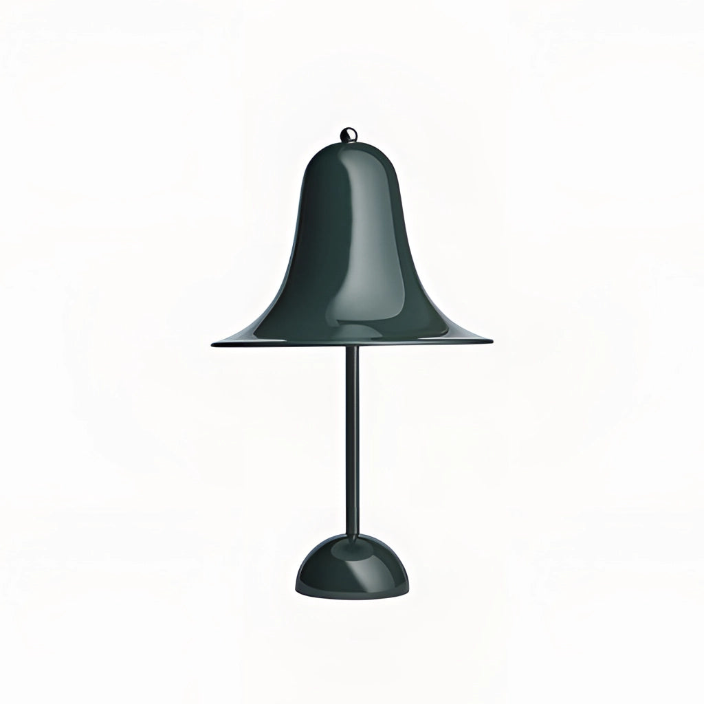 Rechargeable green LED lamp with touch sensor, featuring a modern design and sleek metal finish, positioned on a table.