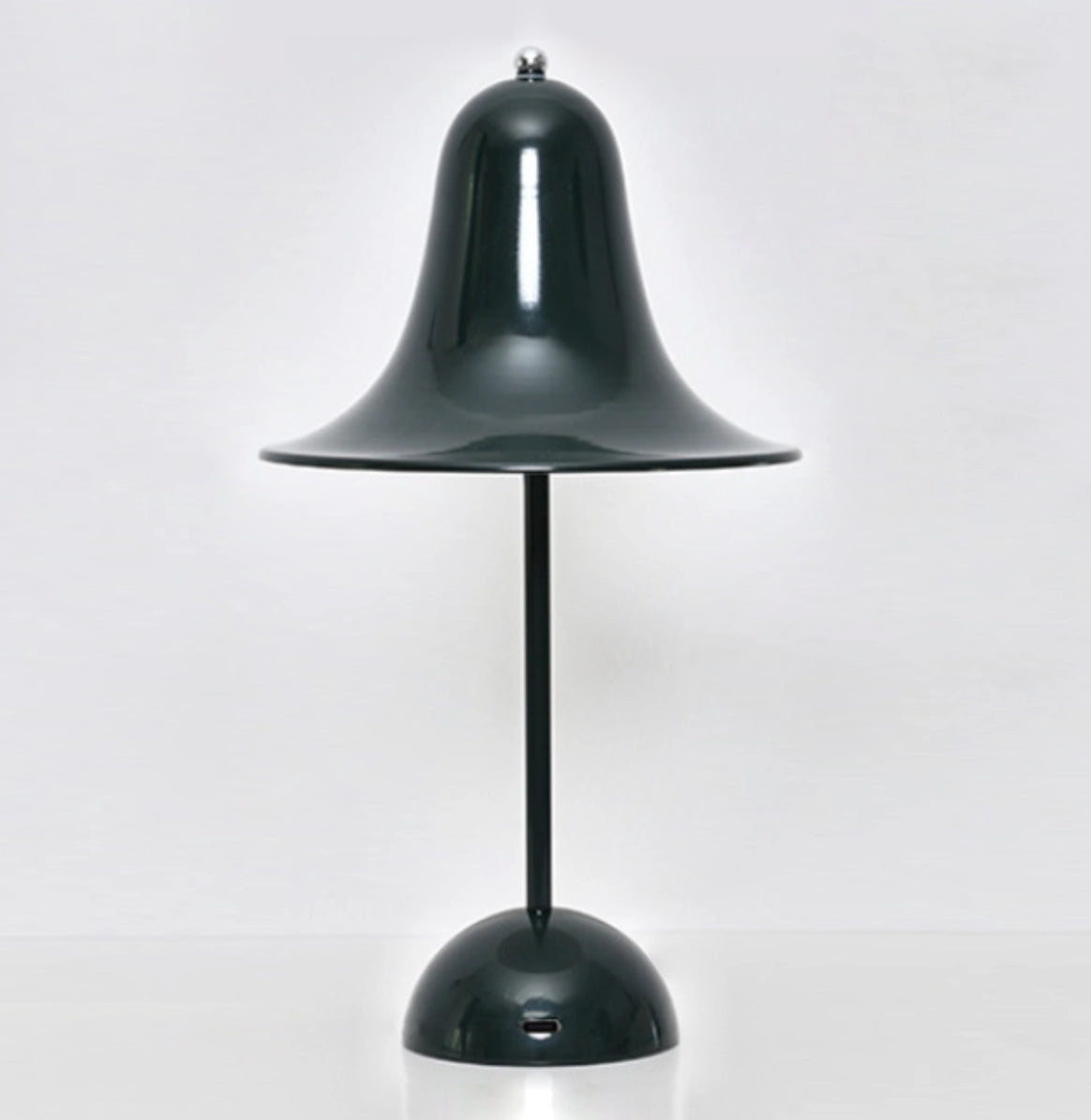 Rechargeable LED lamp with touch sensor in various color options, featuring a modern design with metal and wood elements.