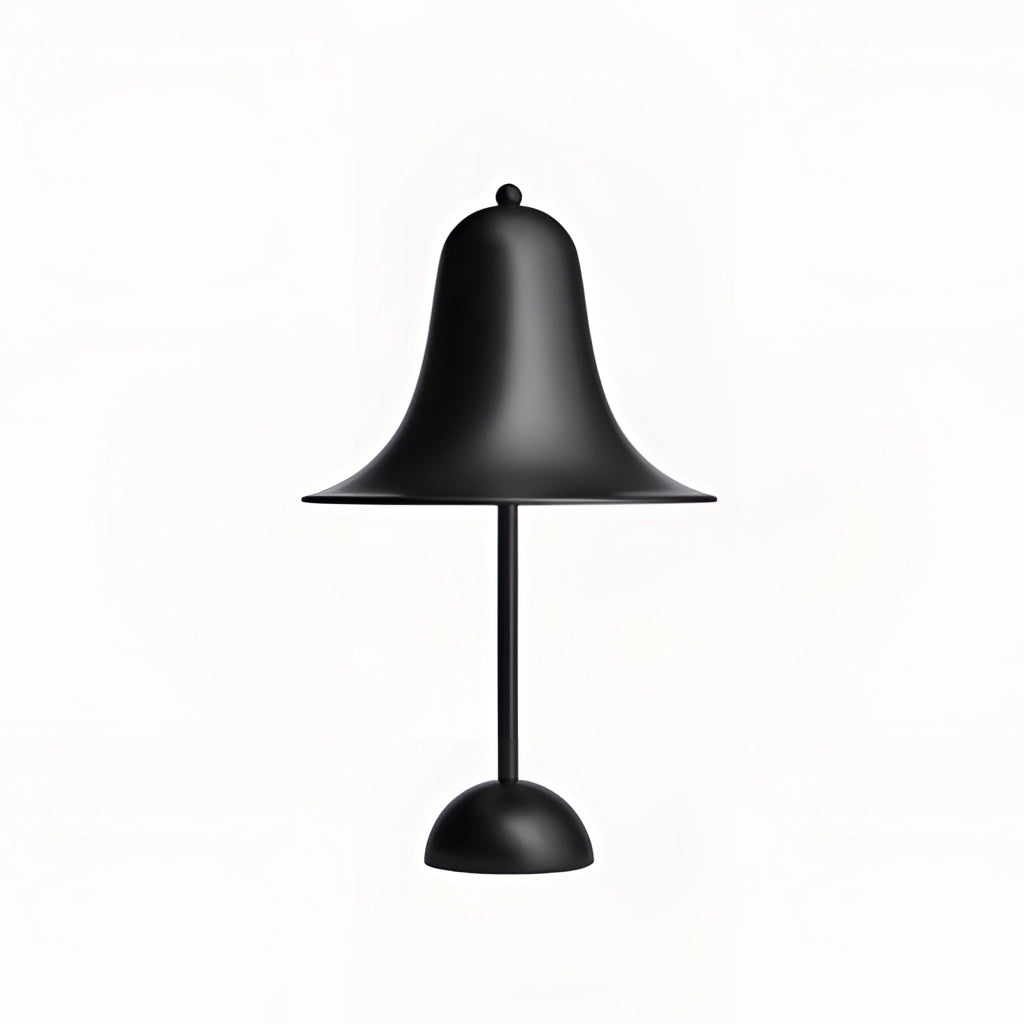 Rechargeable black LED lamp with touch sensor on a wooden table.