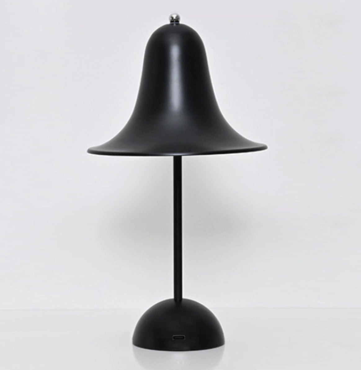 Rechargeable LED lamp with touch sensor, featuring a sleek design, wooden base, and adjustable metal lampshade.