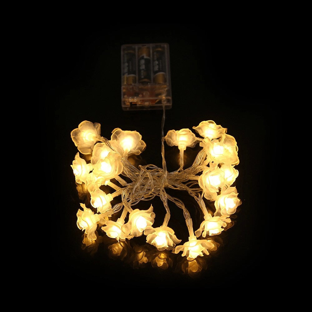 Rose Flower LED String Lights in Elegant Rose Style, 20 Feet Length with 40 Golden Roses Illuminated in the Dark