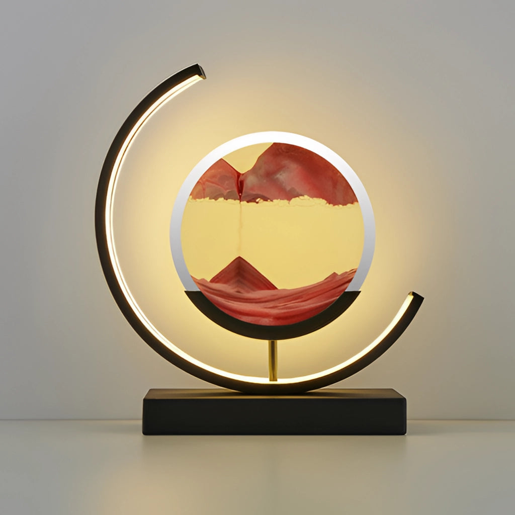 Sand Art LED Table Lamp with dynamic 3D sand painting light, featuring red and black colors.