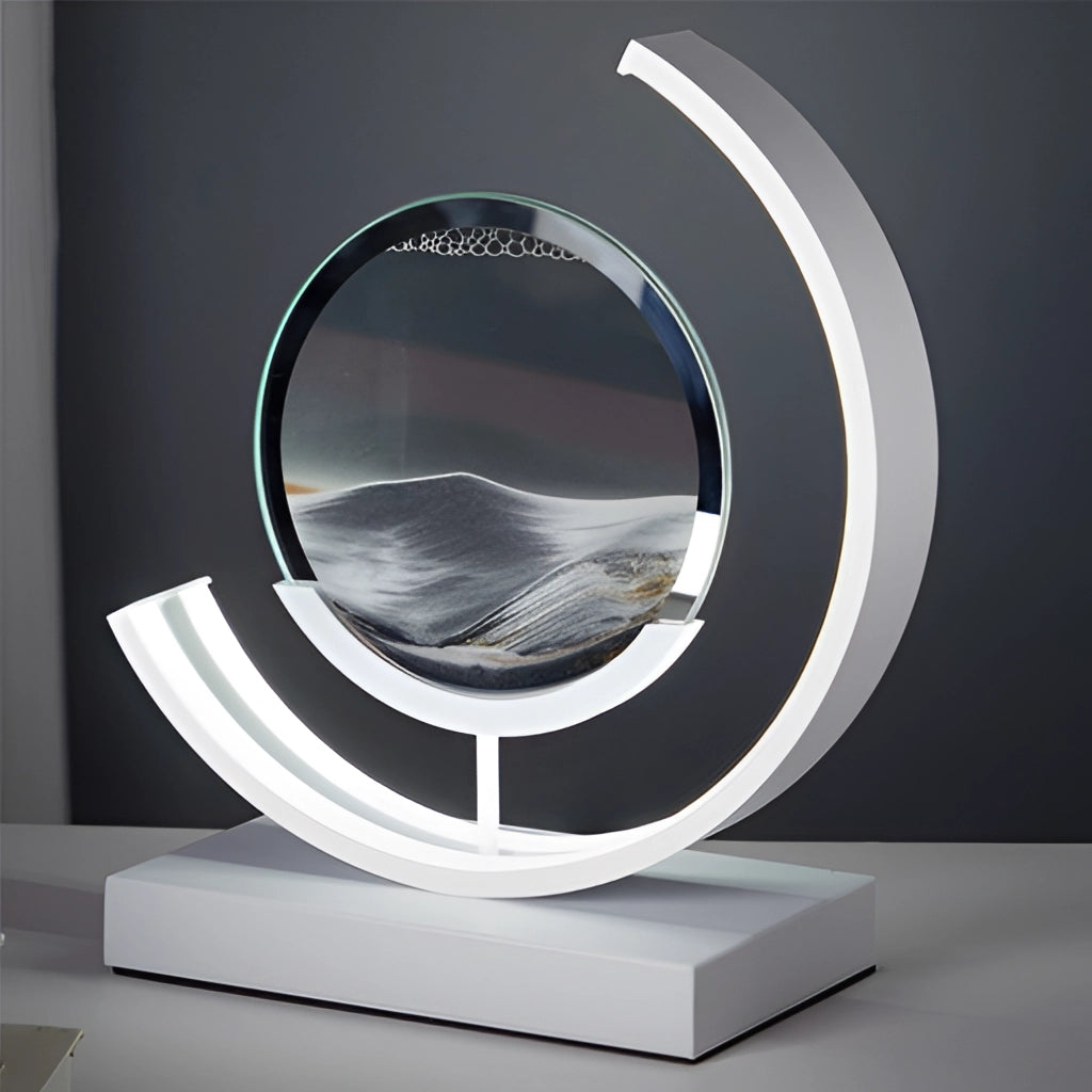 Sand Art LED Table Lamp showcasing dynamic 3D sand painting with a circular design and ambient lighting.