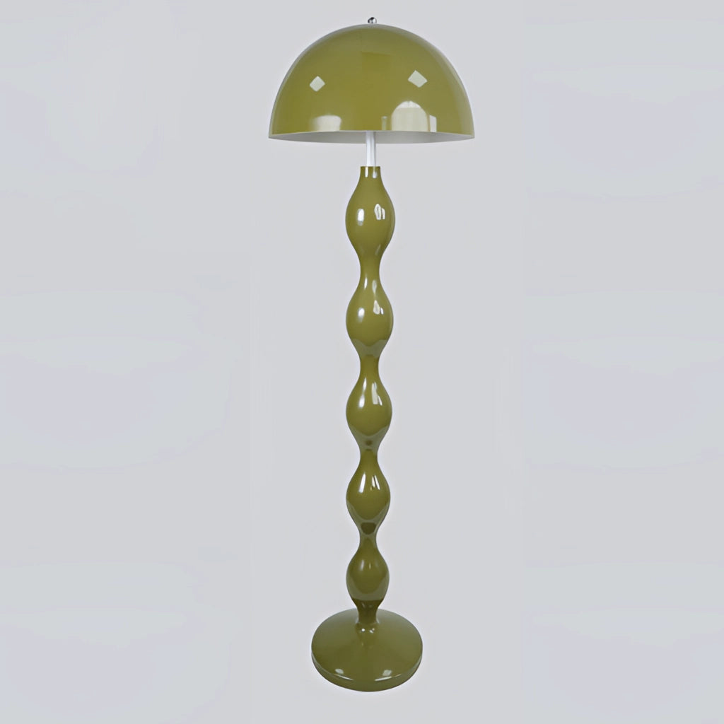 Scandinavian LED floor lamp with adjustable brightness in Nordic style, featuring a minimalist design with a circular metal frame and a wooden base.