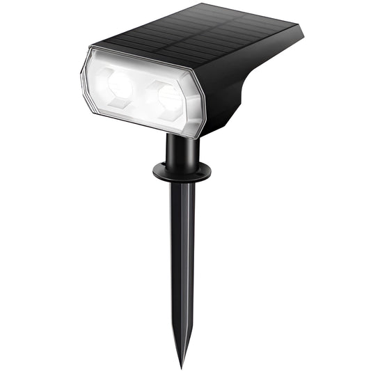 A single white solar landscape spotlight with IP65 waterproof rating, designed for outdoor use, featuring a rectangular shape and durable metal construction.