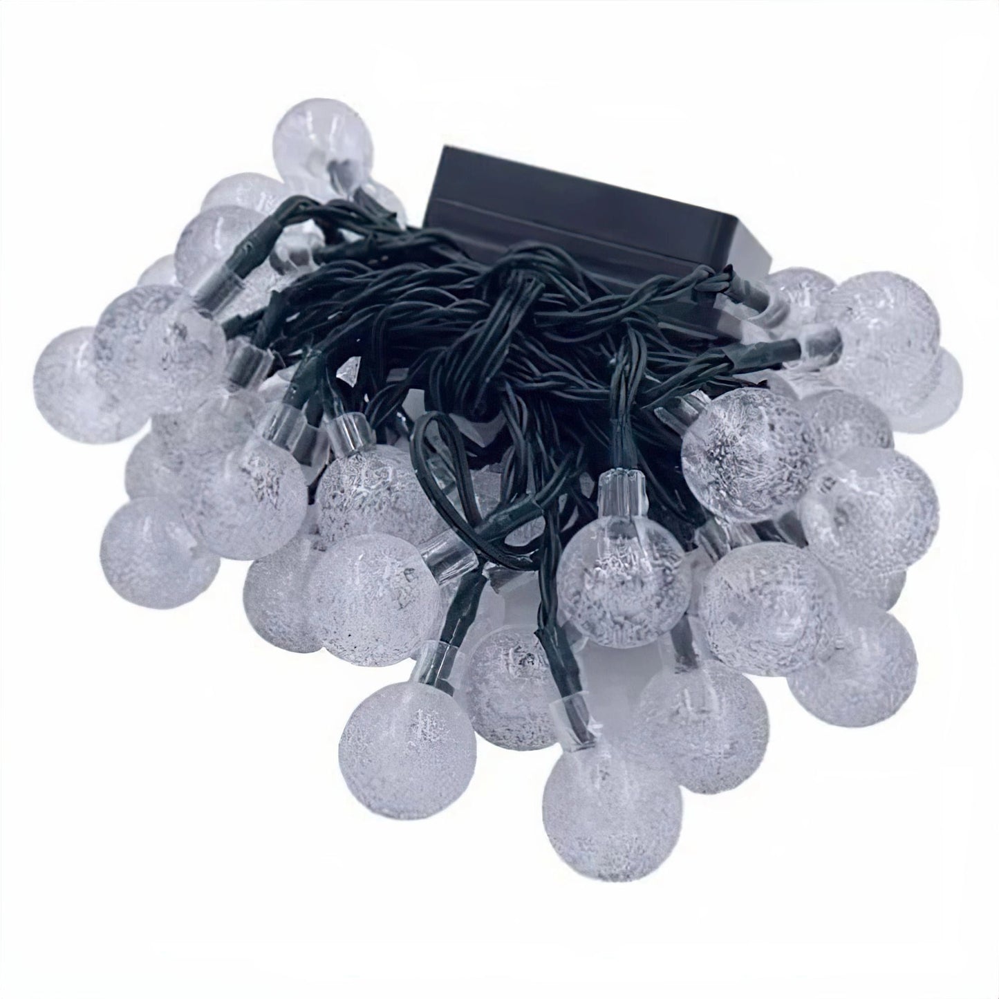 Solar string lights with RGB and white LEDs, 39 feet long, 100 LEDs, IP65 waterproof, suitable for outdoor decoration, showing a vibrant color display.