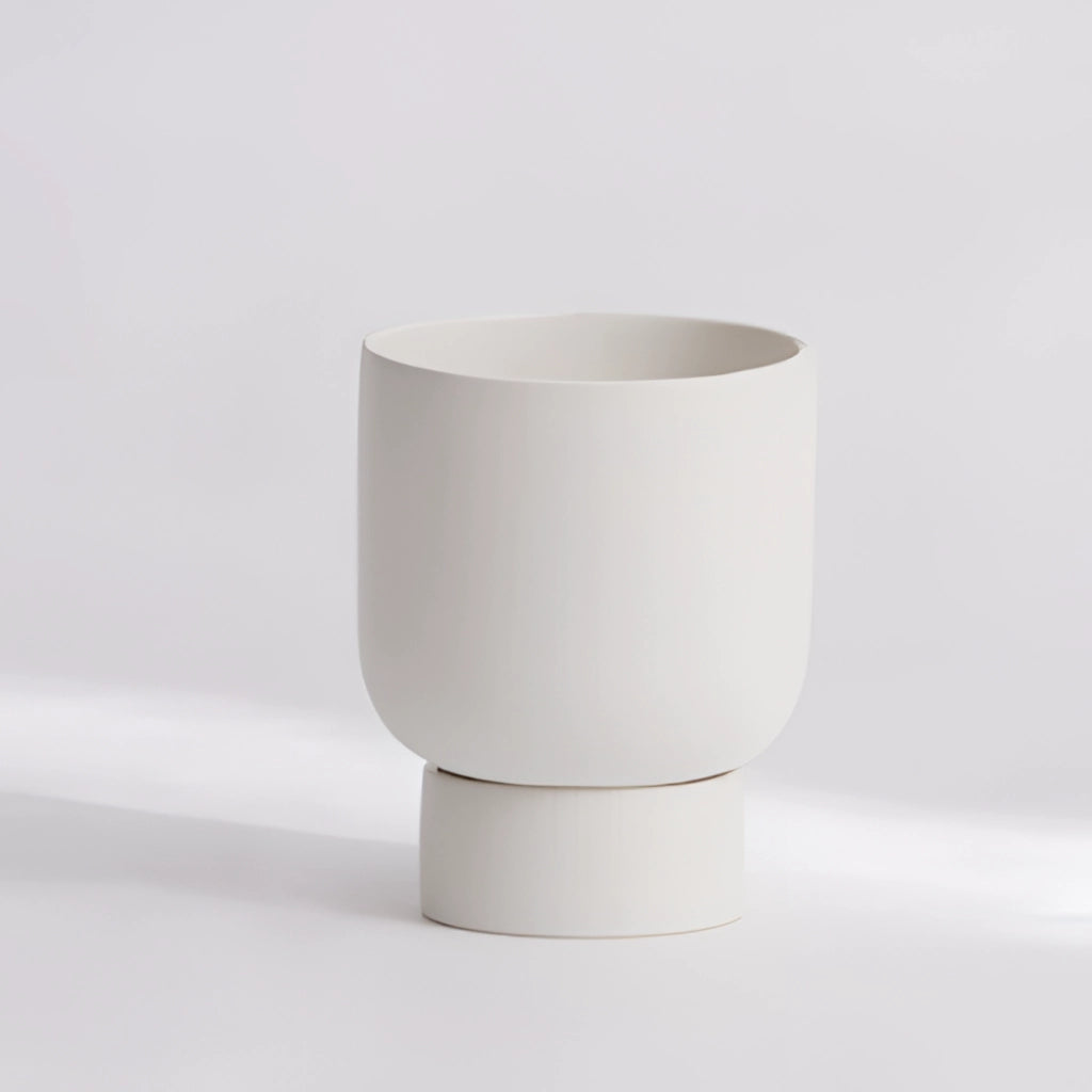 Pearl White Large Ceramic Vase for Garden and Bonsai, displayed on a table.