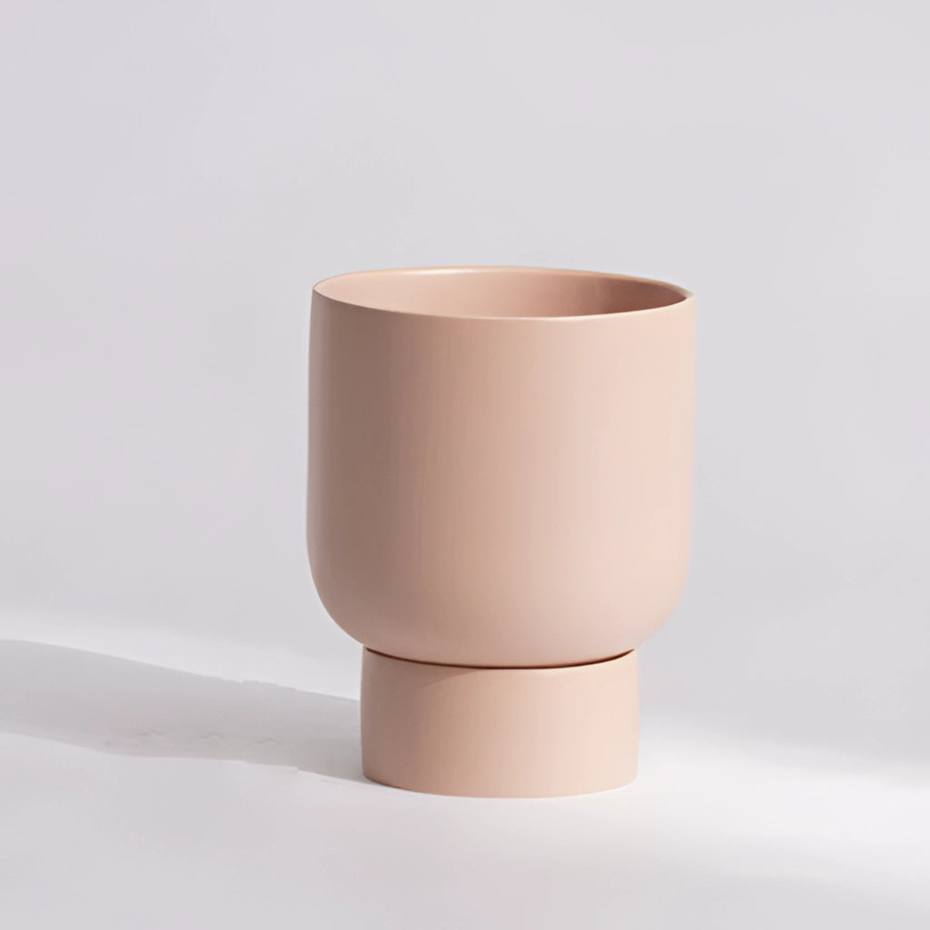 Large Misty Rose Stacked Flower Pot - Ceramic Vase for Garden and Bonsai placed on a wooden table.