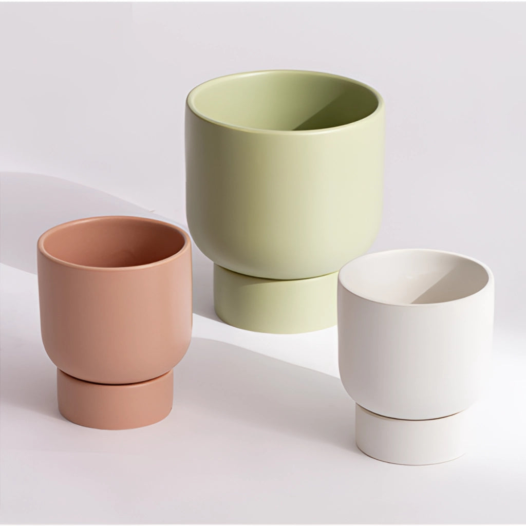 Ceramic stacked flower pot designed for garden and bonsai display, resembling a cylindrical porcelain vase.