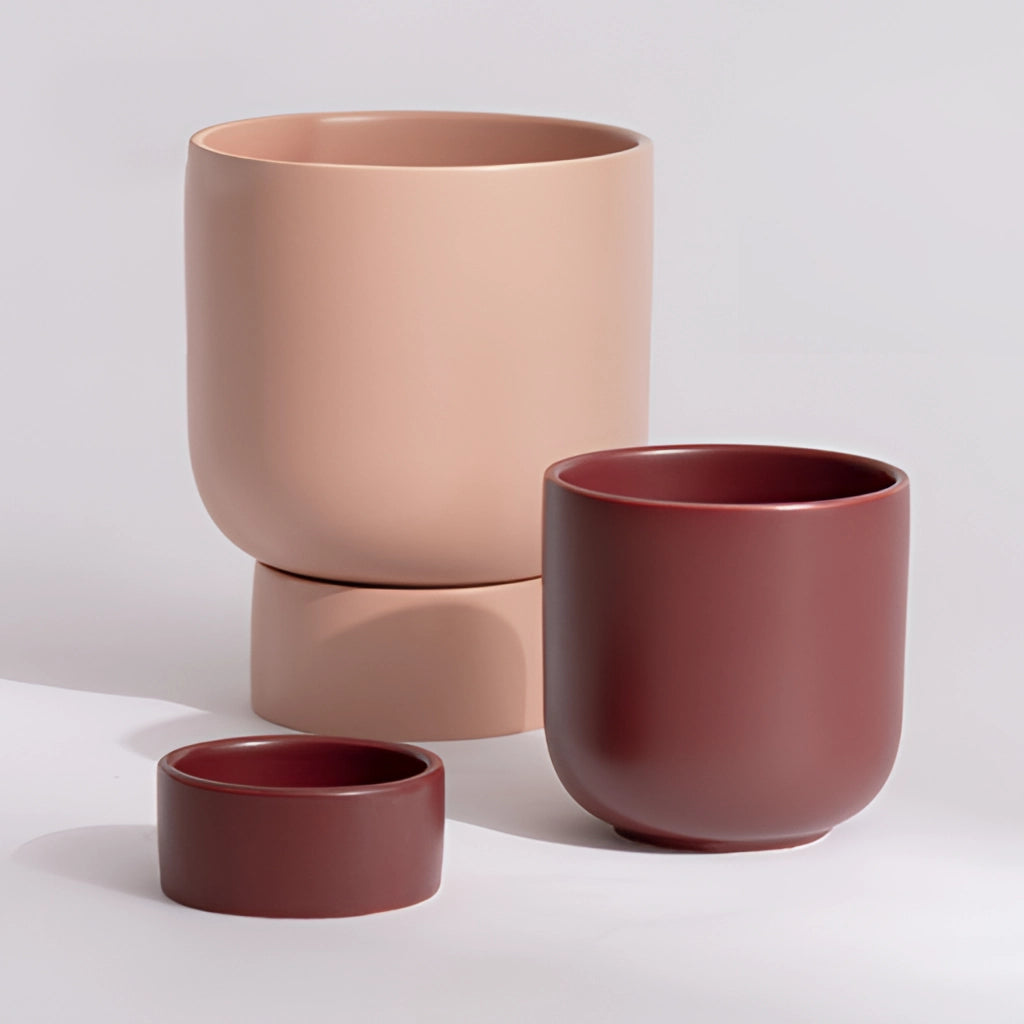 Ceramic vase styled as a stacked flower pot with a cylindrical shape, suitable for garden and bonsai display.