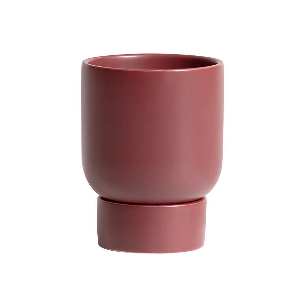 Ceramic vase with a stacked flower pot design, suitable for garden and bonsai, shown in a rectangular shape with magenta highlights.