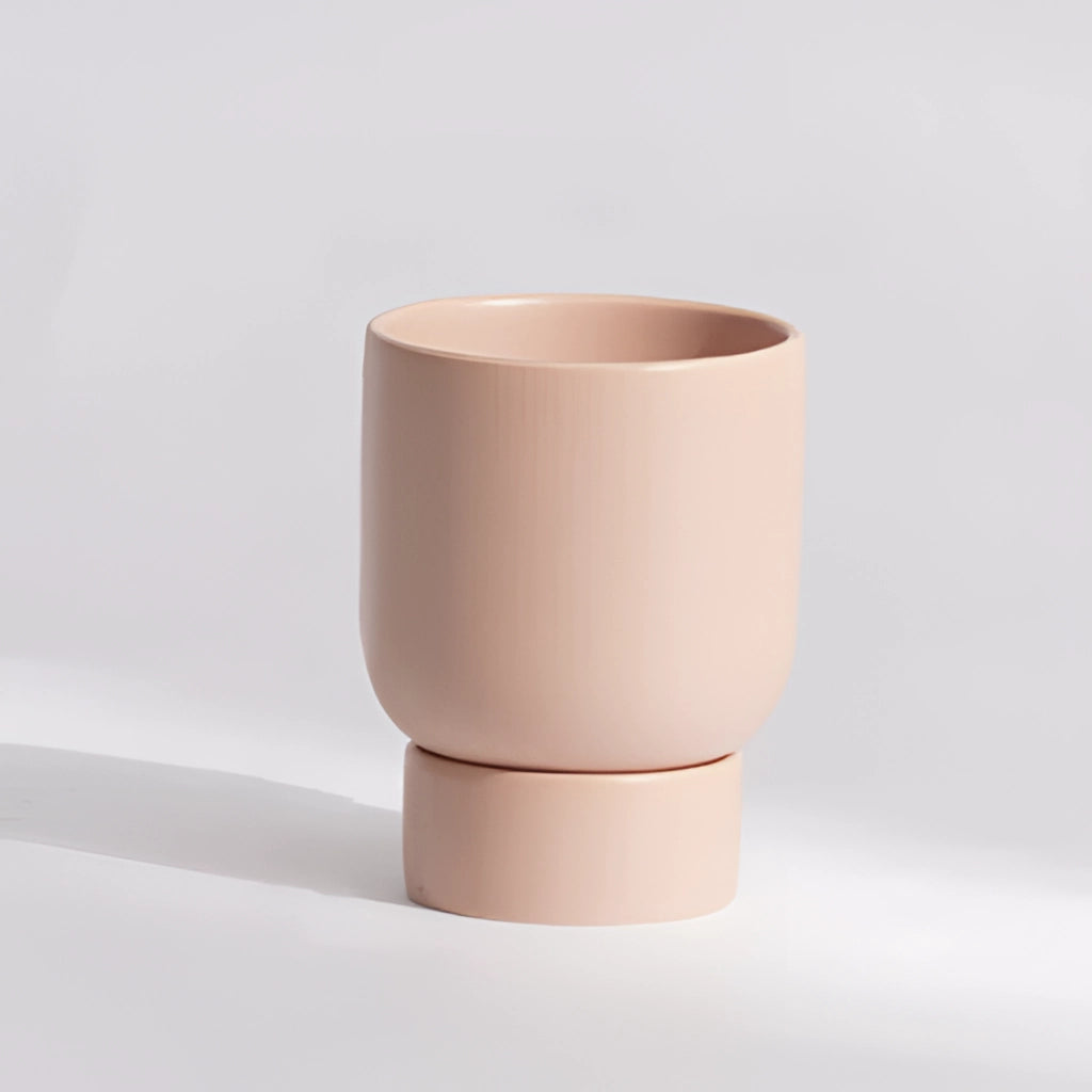 Small Misty Rose Stacked Flower Pot, Ceramic Vase on Wooden Table