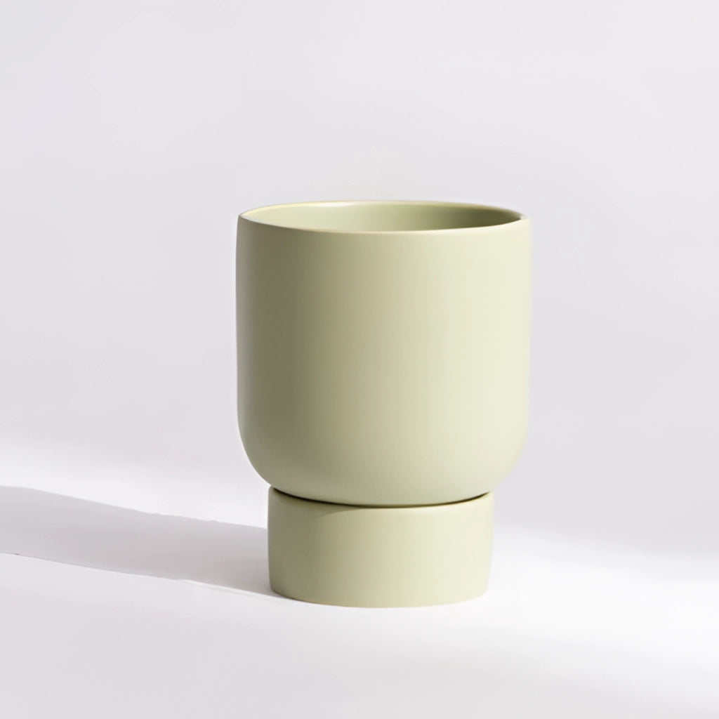 Pale green large ceramic vase in a stacked flower pot design, suitable for garden and bonsai use.