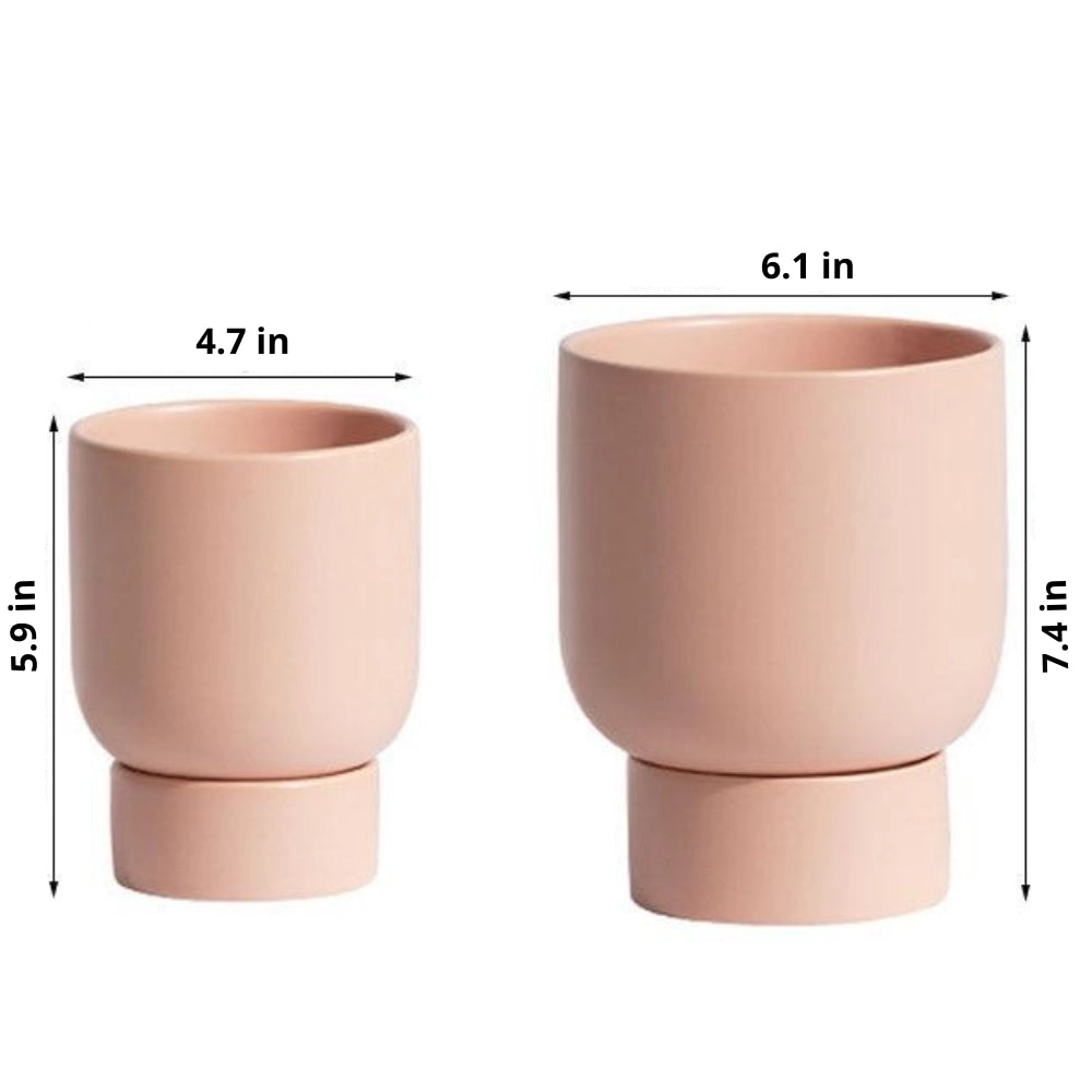 A beige stacked flower pot made of ceramic, suitable for garden and bonsai, displayed against a neutral background.