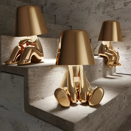 Stylish Thinker Lamp with a rectangular wooden base, soft white lampshade, and serene light, perfect for desk or nightstand, enhancing interior design.