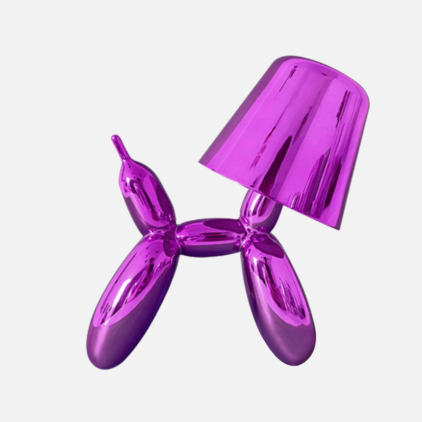 A violet table lamp with a crystal touch-sensitive dimmable feature and a balloon dog design.