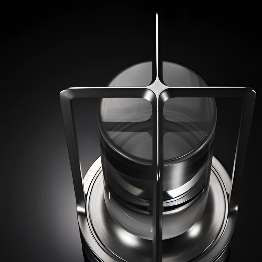A stylish table lamp with a dimming feature, showcasing masterful craftsmanship. The lamp has a cylindrical shape with a glass exterior, a touch of symmetry, and a sleek, modern design.