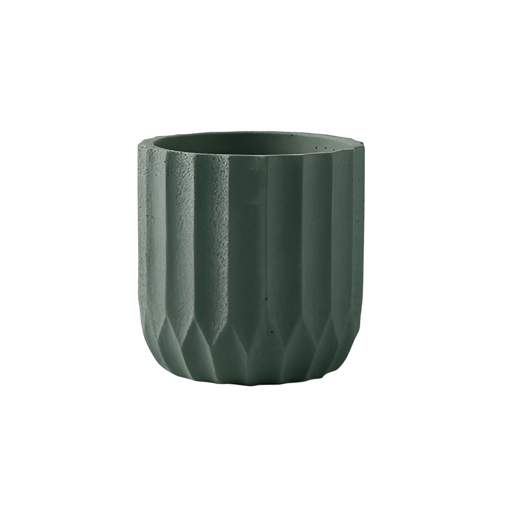 Textured Ceramic Polygon Vase in Jade, Large Size, with Geometric Design placed on a wooden surface.