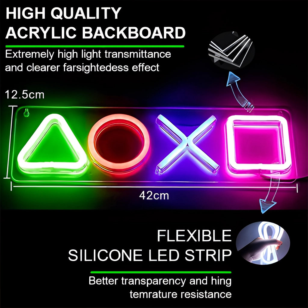 USB chargeable neon lamp featuring a gaming icon design, emitting electric blue light, ideal for game room decor and night lighting.