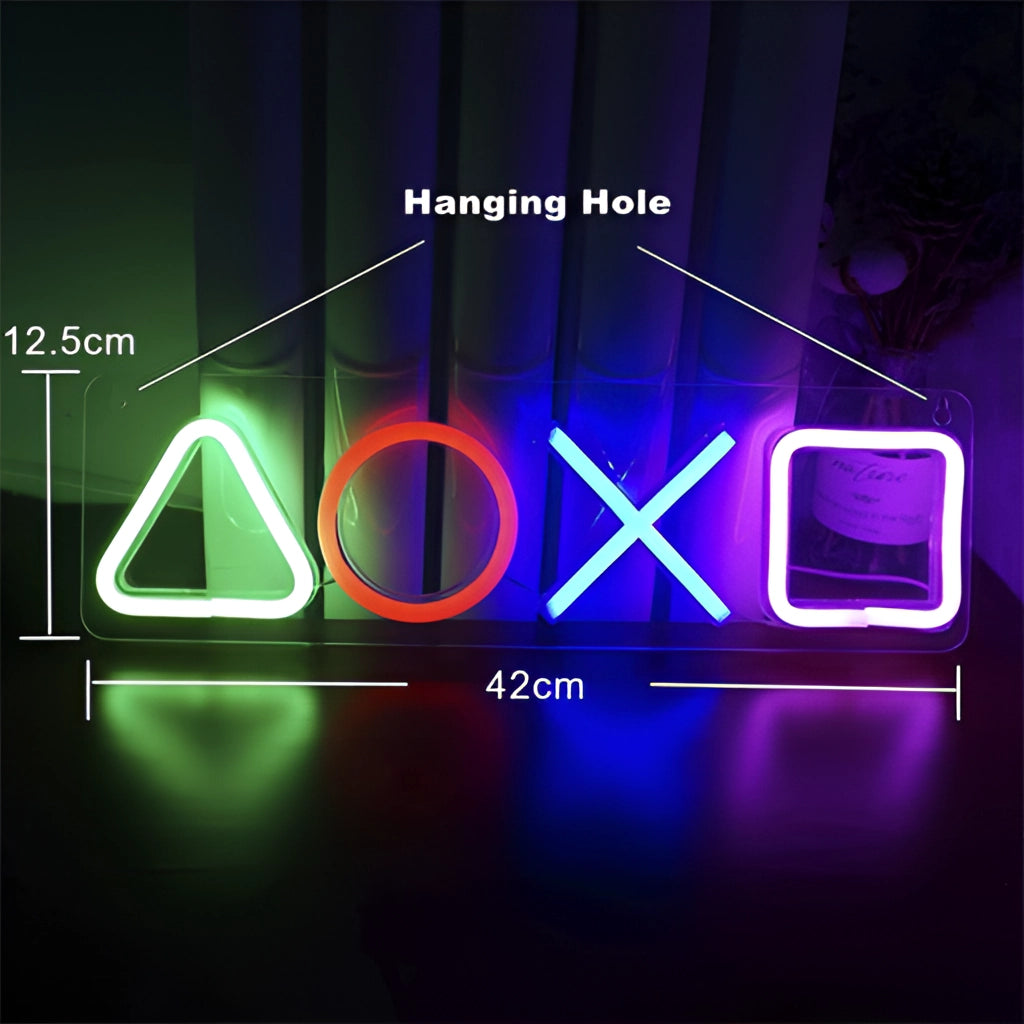 USB Chargeable Gaming Icon Neon Lamp emitting electric blue light, ideal for game room decor and night lighting.