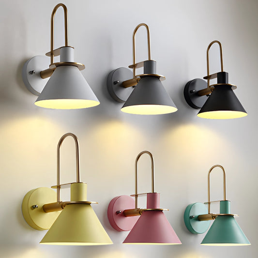 Elegant retro design wall light with a matt finish, illuminating a room with a soft yellow glow against a white wall. The interior lamp showcases a sleek and stylish appearance suitable for modern and classic home decor.
