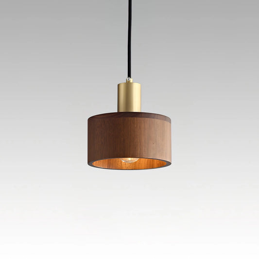 A black walnut pendant lamp with a rectangular shape, featuring a Japanese woodworking design, mounted as a ceiling fixture.