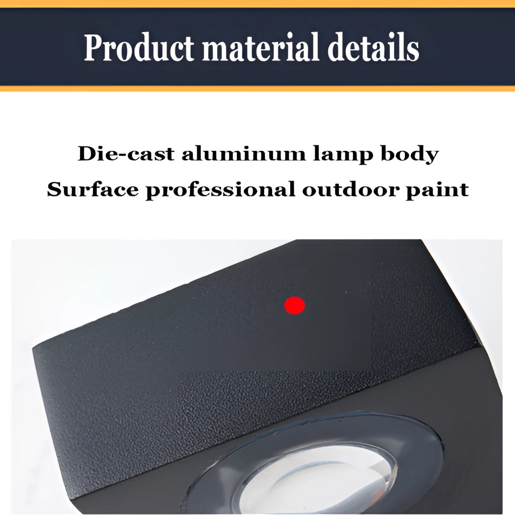 Sleek waterproof black UFO-shaped wall light mounted on a wall, featuring a modern design suitable for outdoor use.