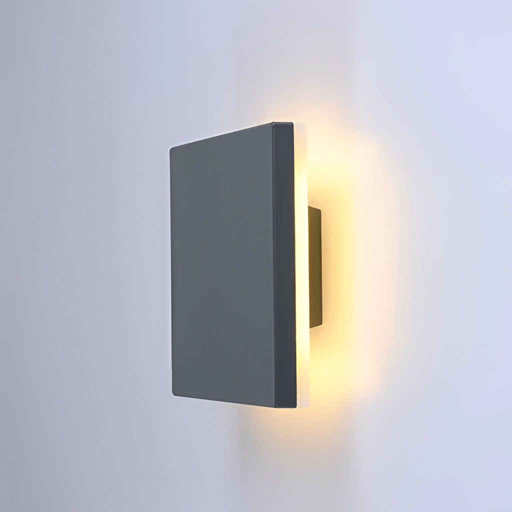 Waterproof LED outdoor wall lamp with a rectangular aluminum light fixture.
