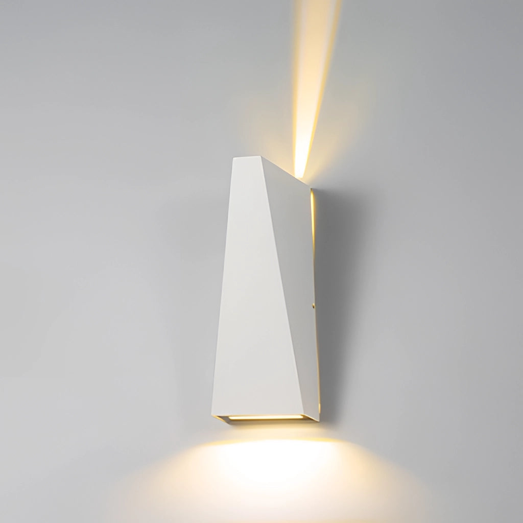 Modern Nordic Style Waterproof LED Outdoor Wall Light in white, featuring a sleek design with a cold white light, mounted on a wooden base.