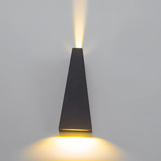 Modern Nordic Style Waterproof LED Outdoor Wall Light in Black with Cold White illumination, featuring a sleek empire design illuminating a dark outdoor setting.
