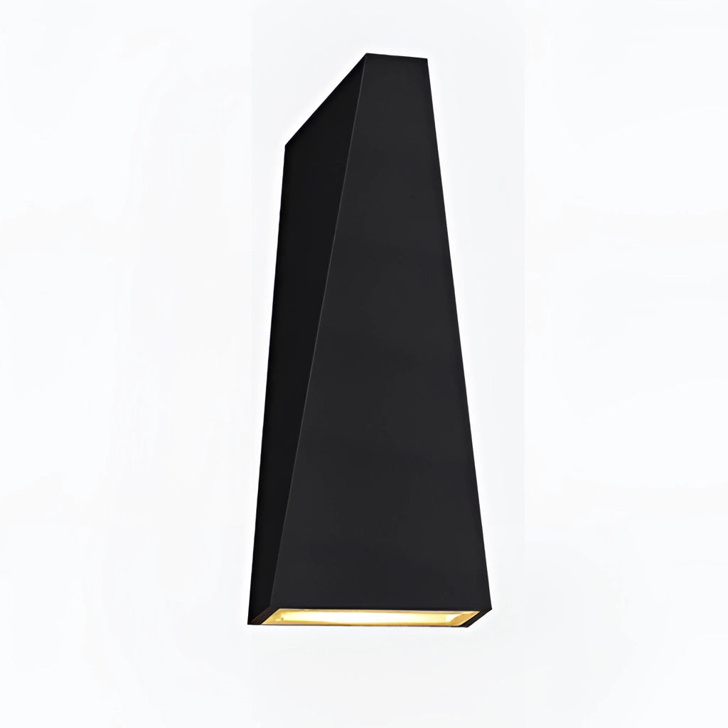 A modern Nordic style waterproof LED outdoor wall light with a sleek rectangular design, featuring a black frame and electric blue illumination, mounted on an exterior facade.