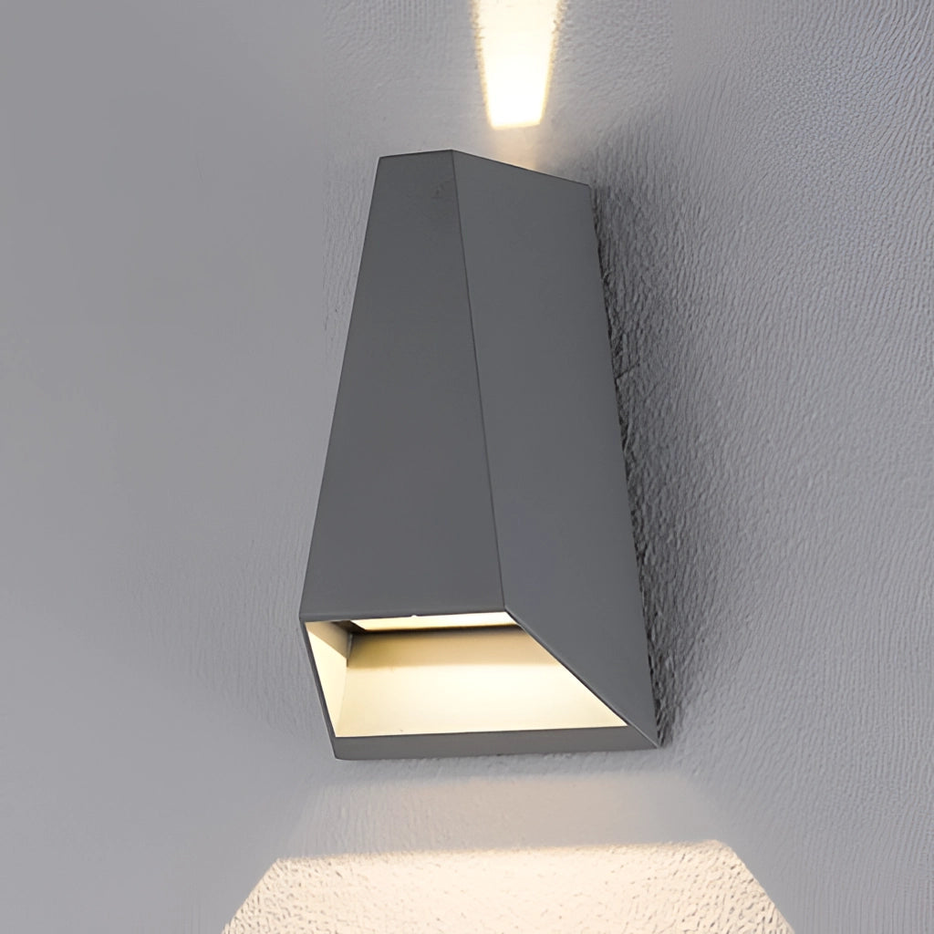 Waterproof Outdoor Pyramid LED Wall Sconce with a sleek rectangular design, featuring a metal frame and a frosted lampshade.
